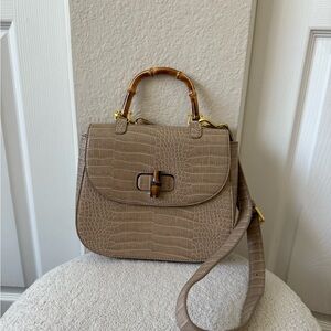 Fawn Design Handbag Cream Brown Crossbody Satchel